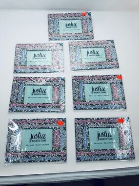 NWT Justice Magnetic Photo Frame - Pink and Blue Text Border set of 7